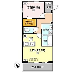 Ｊ．リヴェール高松西宝町　Ｂ棟 1階1LDKの間取り