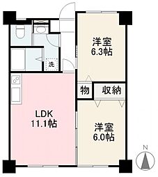 ヴィラ・アンソレイエ鶴市 3階2LDKの間取り