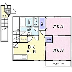 サイドヒルA 2DKの間取図画像