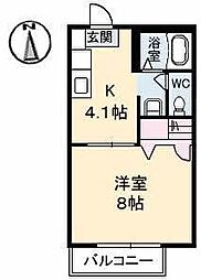 カサベルデIII 1階1Kの間取り