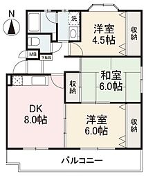 リッチアイランドII 2階3DKの間取り