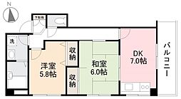 Ｃｒａｎｅ番町 3階2DKの間取り