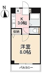 シャンボール中央町 4階1Kの間取り