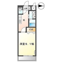 ウエストゲート 2階1Kの間取り