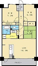 アルファスマートレインボー通り 2階3LDKの間取り