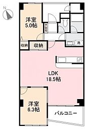 ユートピアヒルズ 3階2LDKの間取り