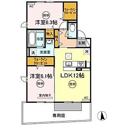 リリックガーデン 1階2LDKの間取り