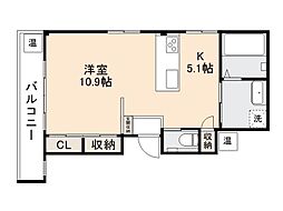 川田ビル 3階ワンルームの間取り
