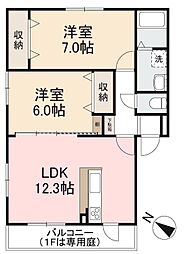 フォブール大町 2LDKの間取図画像