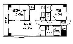 オレンジコート高松北棟 2LDKの間取図画像