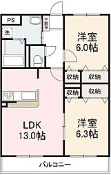 グランビュー 2LDKの間取図画像
