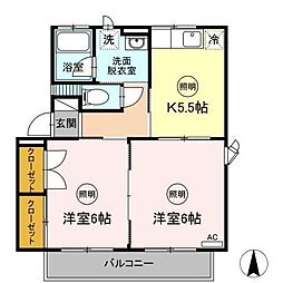 クレスト・ヤマC 2Kの間取図画像