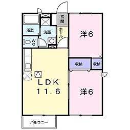 エスポワール船岡 2LDKの間取図画像
