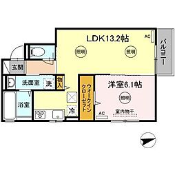 グアイス・ブラン 1LDKの間取図画像