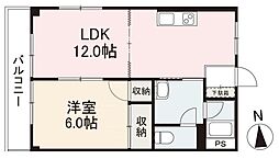森本ハイツ 1LDKの間取図画像