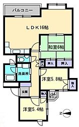 グランドール桜町 3LDKの間取図画像