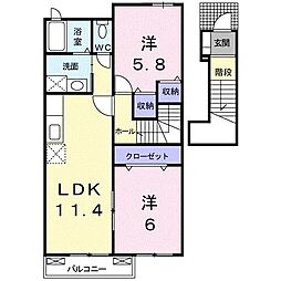サニーサイドハウス森D 2LDKの間取図画像