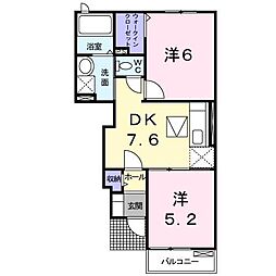 サンリバーD棟 2DKの間取図画像