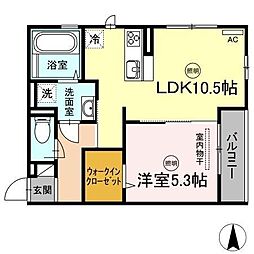 モンレーヴ 1LDKの間取図画像