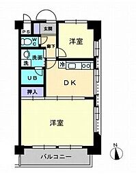 ダイアパレス中新町 2DKの間取図画像