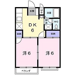 エルメス熊本1 2DKの間取図画像