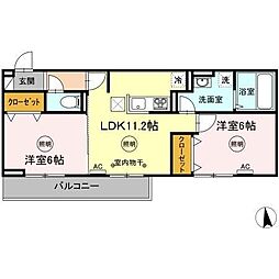 ユニヴェールG 2LDKの間取図画像