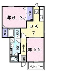 スプリングキャッスルB 2DKの間取図画像