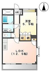 ヴィーナス 1LDKの間取図画像