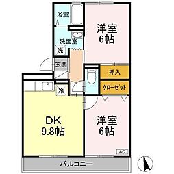 アペックス花ノ宮 2DKの間取図画像