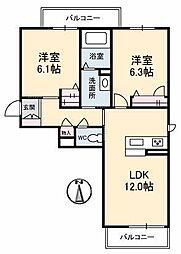 シャーメゾン多肥下町 2LDKの間取図画像