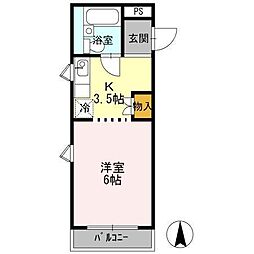 シャインコート福岡町 1Kの間取図画像
