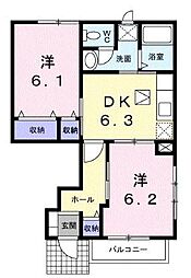 サニーキャッスル1 2DKの間取図画像