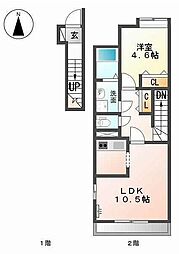 ベース新田南 1LDKの間取図画像