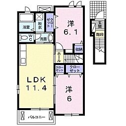 アスランリバーウエストA 2LDKの間取図画像