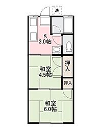 花の宮ハイツ 2Kの間取図画像