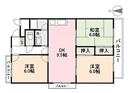 屋島コーポラス 3LDKの間取図画像