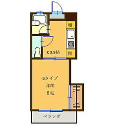エステート鎌田2 1Kの間取図画像