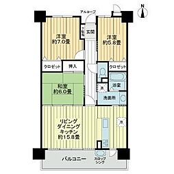 サーパス木太南 3LDKの間取図画像