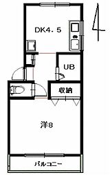 レジデンス北村 1DKの間取図画像
