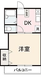クレイドル松原 1DKの間取図画像