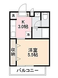 ダイヤモンドハイツB 1DKの間取図画像