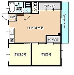 河村マンション 2LDKの間取図画像