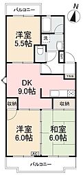 宮脇マンションB 3DKの間取図画像