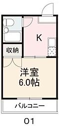 コート福岡2 1Kの間取図画像