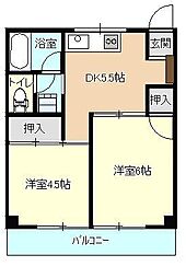 河村マンション 2DKの間取図画像