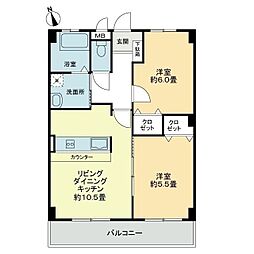 フィネス佐古 2LDKの間取図画像