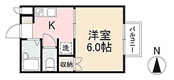 エヴァーグリーン2 1Kの間取図画像