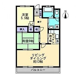 若葉ハイツ 2LDKの間取図画像