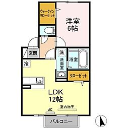 グランフェルティA 1LDKの間取図画像