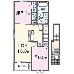クラール勅使イーストC 2LDKの間取図画像